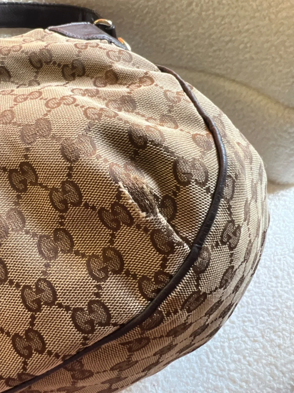 GUCCI Beige/Ebony GG Canvas Dressage Hobo Bag